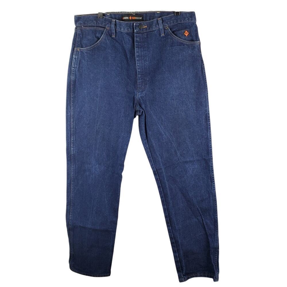 Wrangler FR Flame Resistant Men Original Fit Blue Denim Jeans Size 38 x 34
